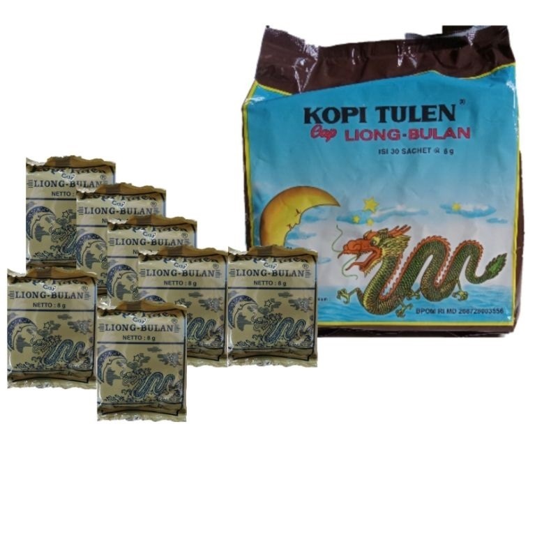 

BISA COD - Kopi Liong Bulan Pahit - Kopi Cap Liong Bulan Tanpa Gula 1 Pak isi 30 @8gr Liong Bulan