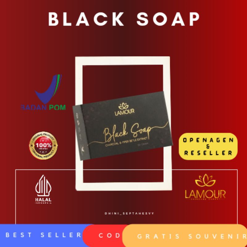 BLACK SOAP BY LAMOUR, MENGHILANGKAN JERAWAT, BRUNTUSAN, UNTUK WAJAH DAN BADAN