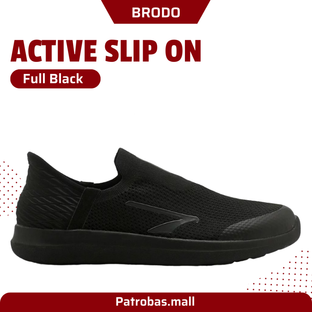 BRODO Active Slip On Full Black Original Sepatu Sneakers Casual Shoes Slop Pria Hitam Polos