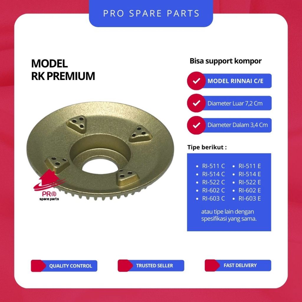 Burner Kompor Gas Rinnai Kecil PREMIUM - Sparepart Kuningan Tungku Kompor Rinnai RI 522 C/511 C/602