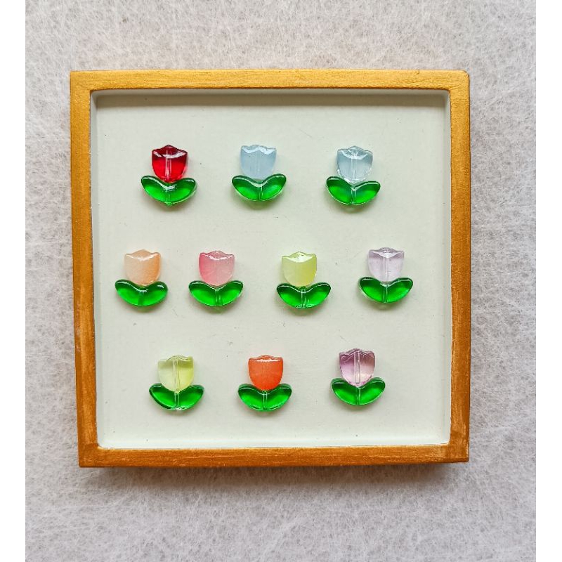 set manik tulip (10 pasang) manik mote bunga tulip