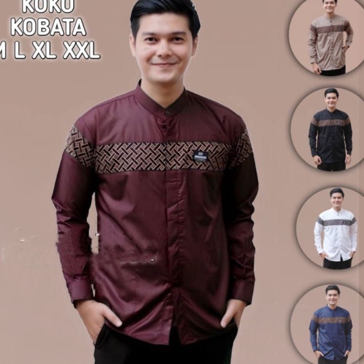 COD Baju Koko dewasa lengan panjang kombinasi Batik  Baju koko Lengan Panjang Motif Batik Bata Koko 