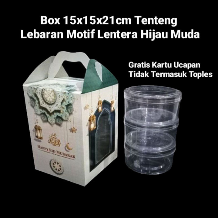 

(5 pcs) kardus tenteng idul fitri dus toples kue kering 500gr isi 3 box parcel hantaran lebaran eid mubarak ukuran 15x15x21cm