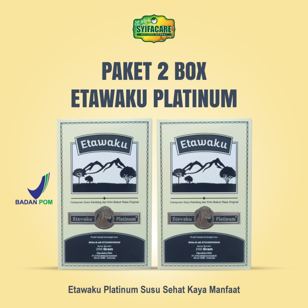 

Paket 2 Box Etawaku Platinum Susu Kambing Etawa Asli Rendah Gula dan Lemak Dan Tinggi Kalsium - 200 gr
