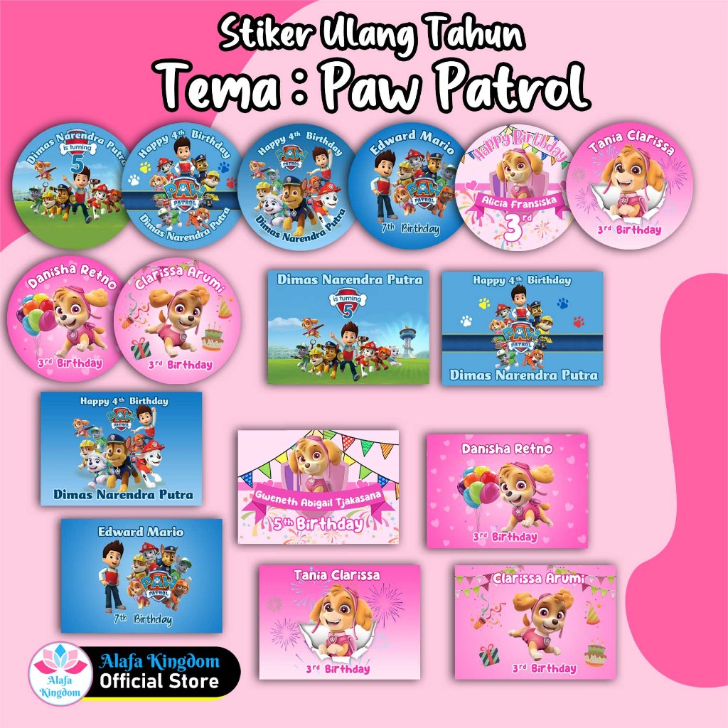 

AlafaKingdom Stiker Ultah Paw Patrol / Stiker Birthday / Label Ulang Tahun / Stiker Ultah Custom