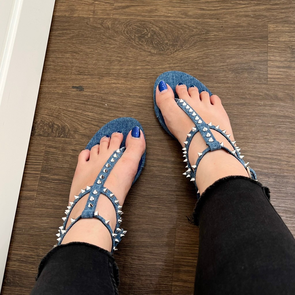 ZR ZARA DENIM STUDDED FLAT SANDALS 01957