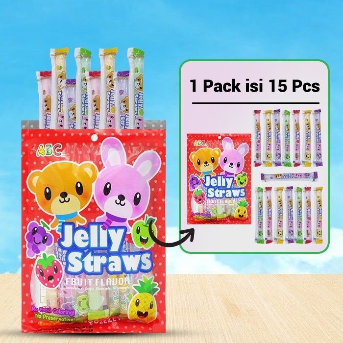 

ABC Jelly Straws Assorted - Jeli Rasa Buah-buahan 300g Isi 15pcs