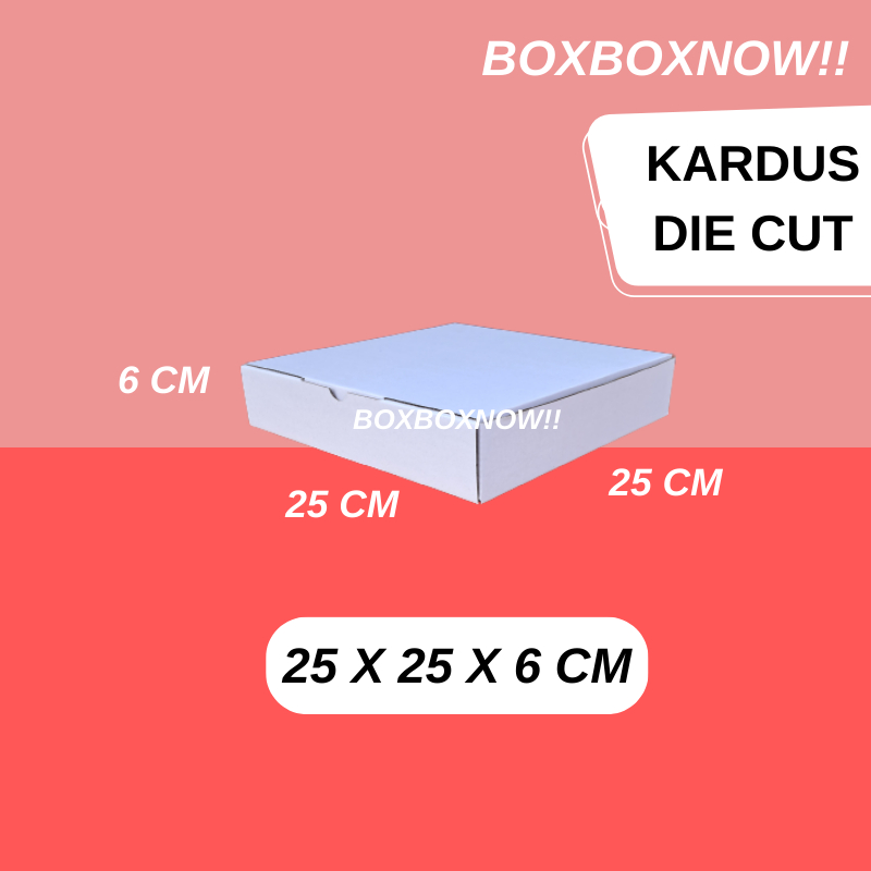 

25 X 25 X 6 CM KARDUS BOX PUTIH DIE CUT KOTAK PACKING WHITE KRAFT AKSESORIS BAJU MAKANAN PIZZA HIJAB KUE KADO HAMPERS E FLUTE