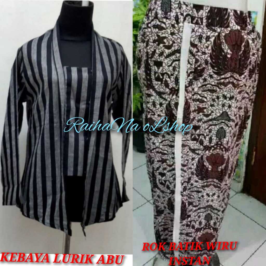 BAJU ADAT JAWA WANITA | KEBAYA LURIK ABU + ROK BATIK WIRU INSTAN | SETELAN PAKAIAN TRADISIONAL PEREM