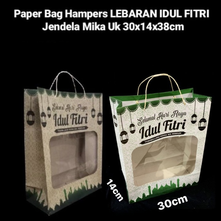 

Paper Bag Parcel Lebaran Idul Fitri Hampers Eid Mubarak Paper Bag Jendela Mika Tas Tenteng 30x14x38cm