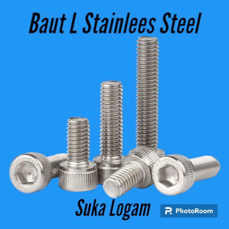 Baut L M8 x 20 ( Panjang 2cm ) Stainless Steel 304 Drat 12 / Kunci L6