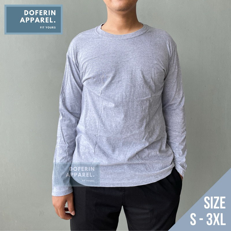 DOFERIN Kaos Polos Basic Lengan Panjang ABU MISTY Pria Wanita Big Size 3XL 4XL 5XL TC Combed LS30s