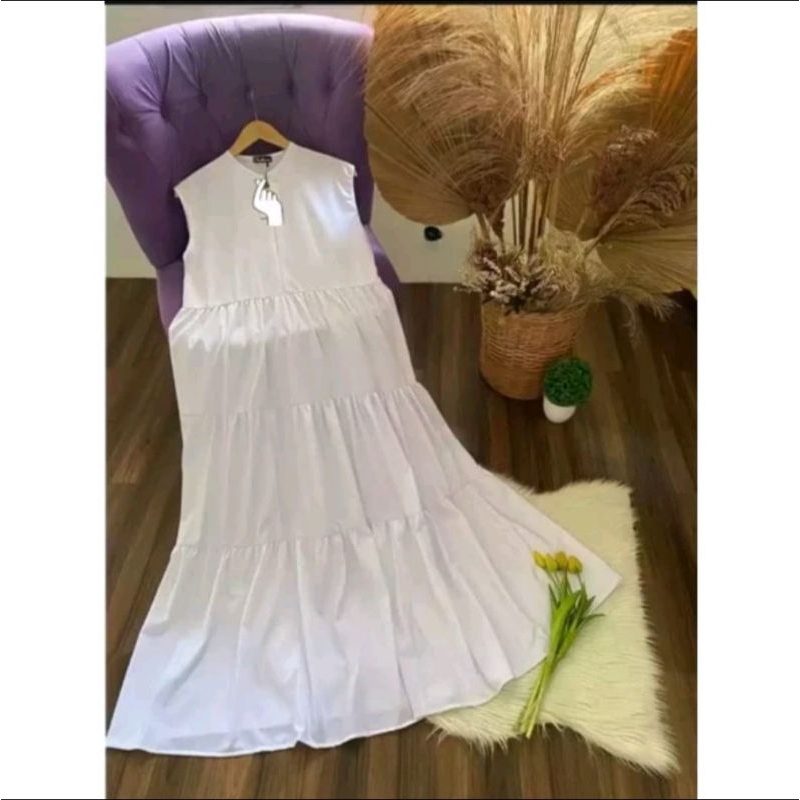 MIB Style - Inner Midi Dress Jumbo Wanita Twill Midi Dress Jumbo Rempel Susun Tanpa Lengan Adem Nyam