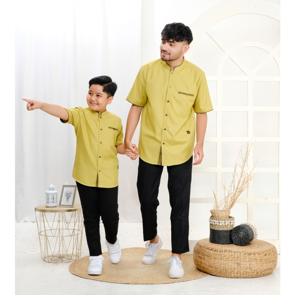 Mufatih Kemeja Koko Couple Ayah dan Anak Kemko Azran Warna Lemon