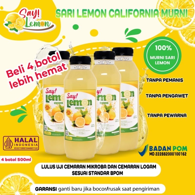 

Saylemon BPOM Paket 4 botol 500 ml Sari Jus juice Air Lemon Peras Asli Ori Original 100% Murni Fresh Segar Sehat Menyehatkan Daya Tahan Tubuh Diet Detox Detoks Langsing Pelangsing Melangsingkan Vitamin C