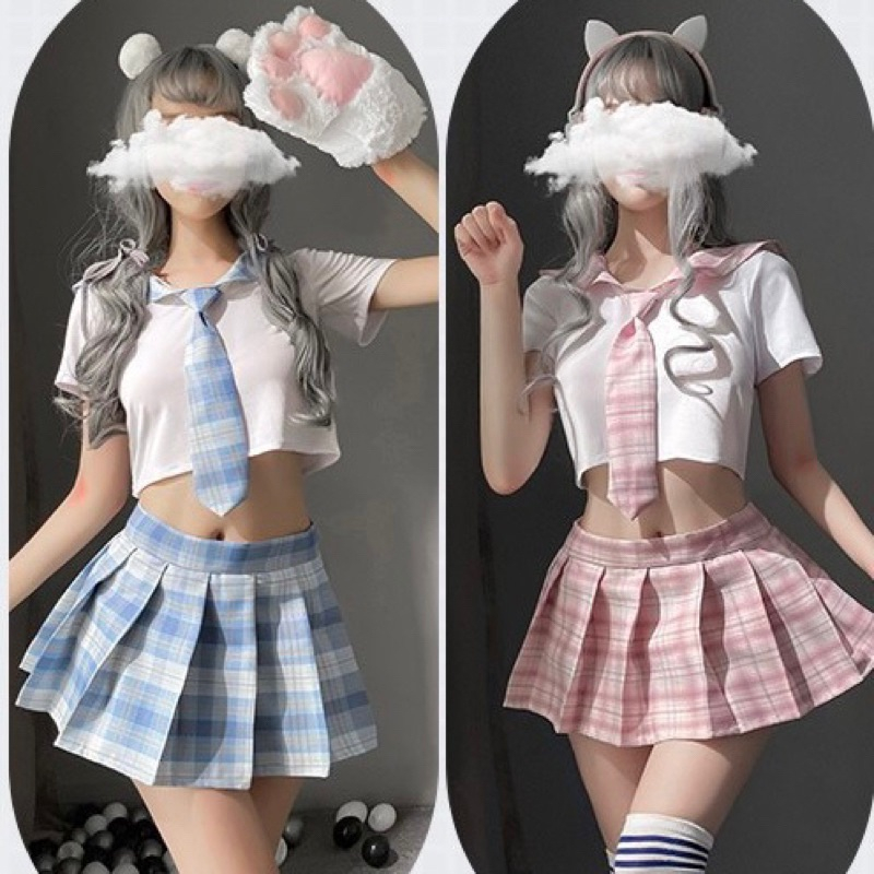 PRIVASI AMAN  Lingerie Sexy Seksi Custom Kustom Seragam Sekolah 1Set Japan Sailor Sexy - Lingerie Co