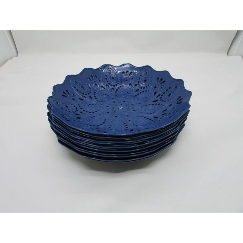 12 pcs piring rotan plastik new motif bunga diameter 21 cm 1 lusin piring rotan plastik