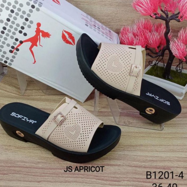 FYP Sandal Wedges Sofia Import Terbaru 222Sandal Wanita Wedges Selop Motif Kekinian
