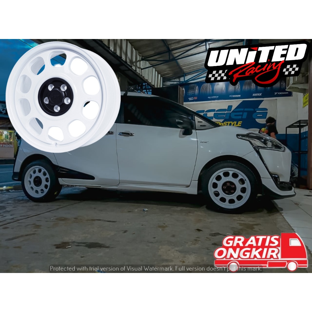 VELG RETRO MOBIL TOYOTA SIENTA RING 17 HSR KLG4 WHITE LUBANG BAUT 5X100 PELEK PUTIH