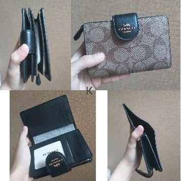 dompet coach medium bifold khaki mahogany