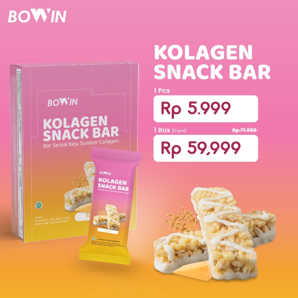 

Stock baru Bowin Kolagen Bar 1mg 1 Box 12 Pcs Snack Sehat Oat Tinggi Serat Rendah Gula Kalori