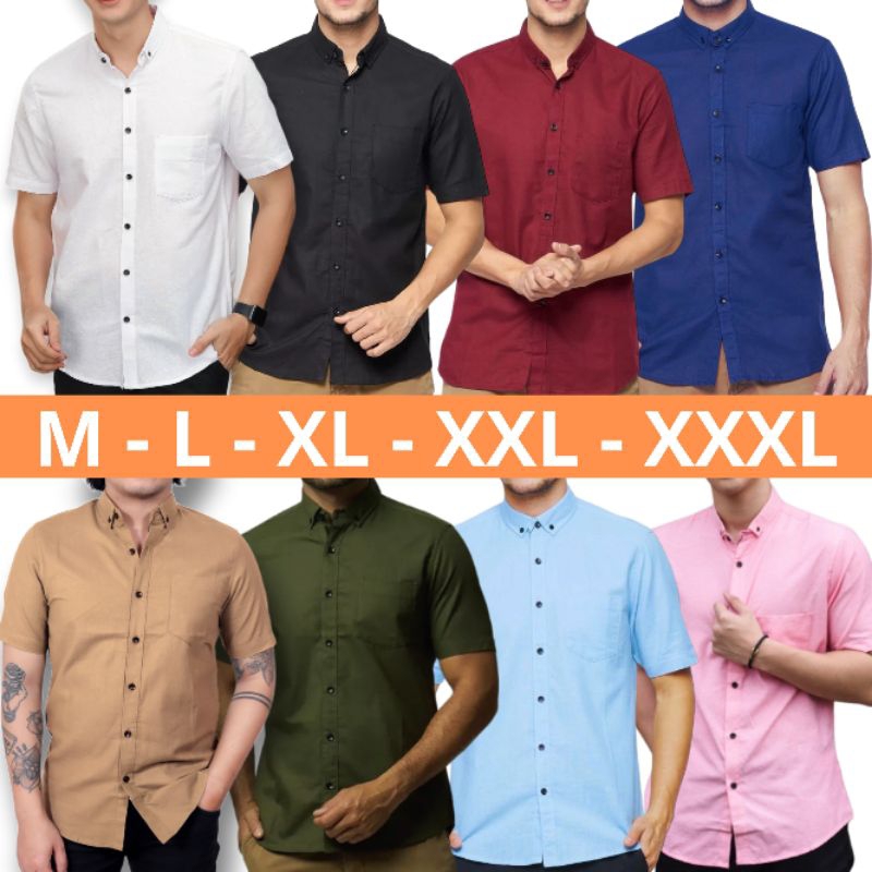 KEMEJA PRIA POLOS LENGAN PENDEK CASUAL SLIMFIT JUMBO BAHAN KATUN UKURAN M L XL XXL XXXL WARNA PUTIH 