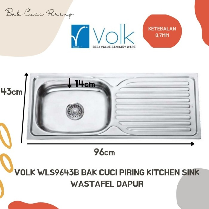 Bak Cuci Piring Sayap 1 Set Selang Afur Drainer VOLK WLS9643B