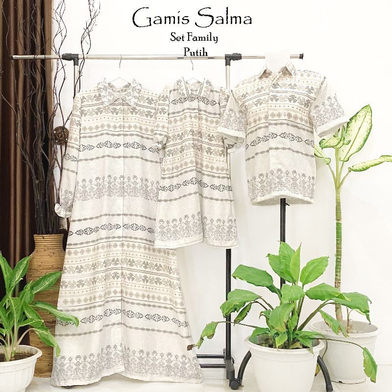 gamis salma putih/gamis lebaran terbaru/gamis couple family/gamis seragam lebaran