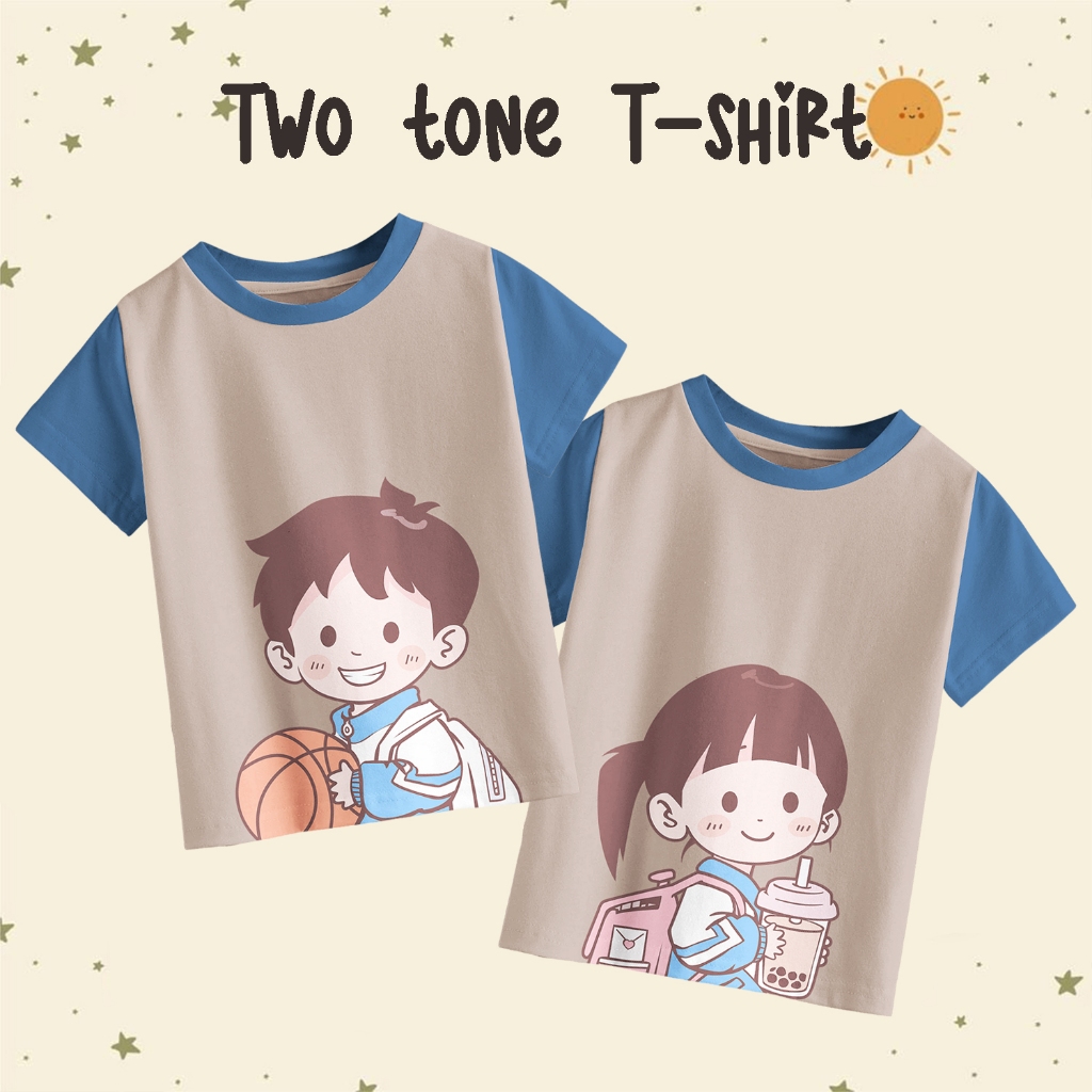 Baju Couple Anak Adik Kakak Twotone Lengan Pendek