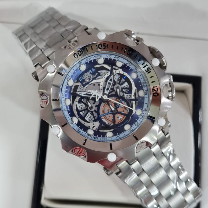 Jam tangan pria INVICTA VENOM CRONO 52MM SILVER COMBI BIRU LIMITED EDITION