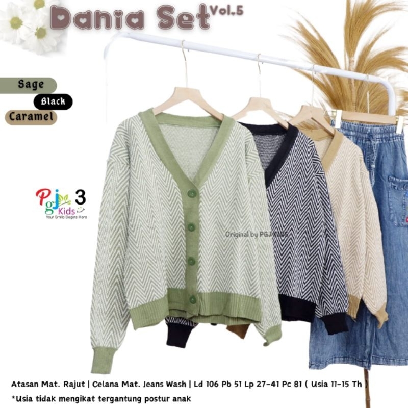 PGJ Kids Dania Set Rajut Jeans Usia 11-15 Tahun Setelan Anak Perempuan Muslim