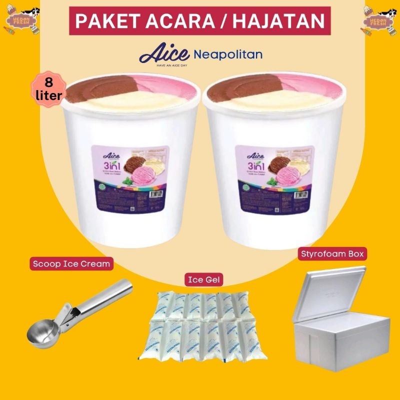 

Paket Ice Cream Aice 3in1 isi 8 Liter Untuk Acara Pernikahan Hajatan dan Ulang Tahun