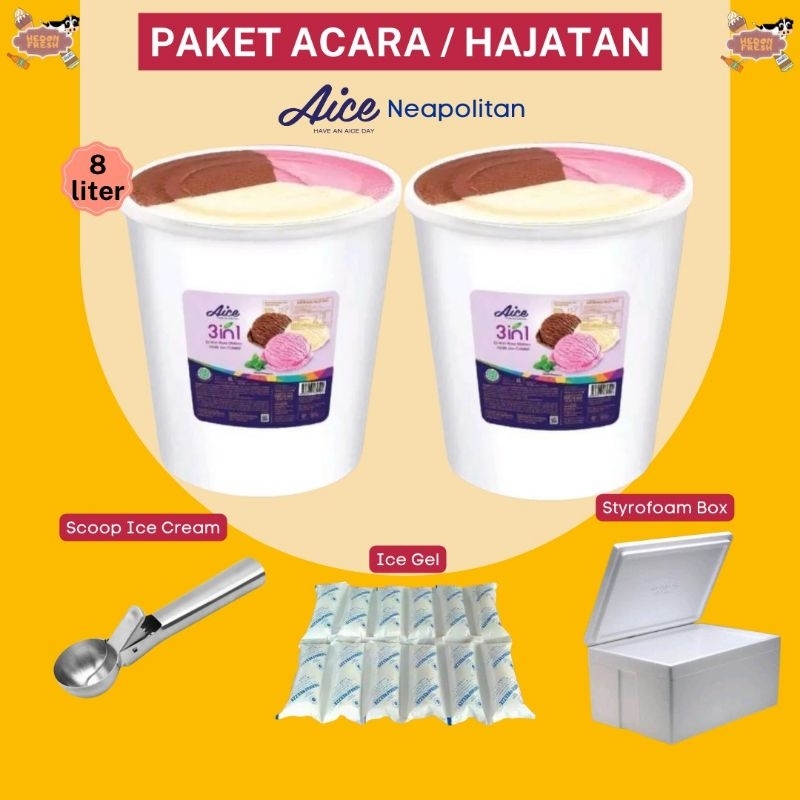 Paket Ice Cream Aice 3in1 isi 8 Liter Untuk Acara Pernikahan Hajatan dan Ulang Tahun