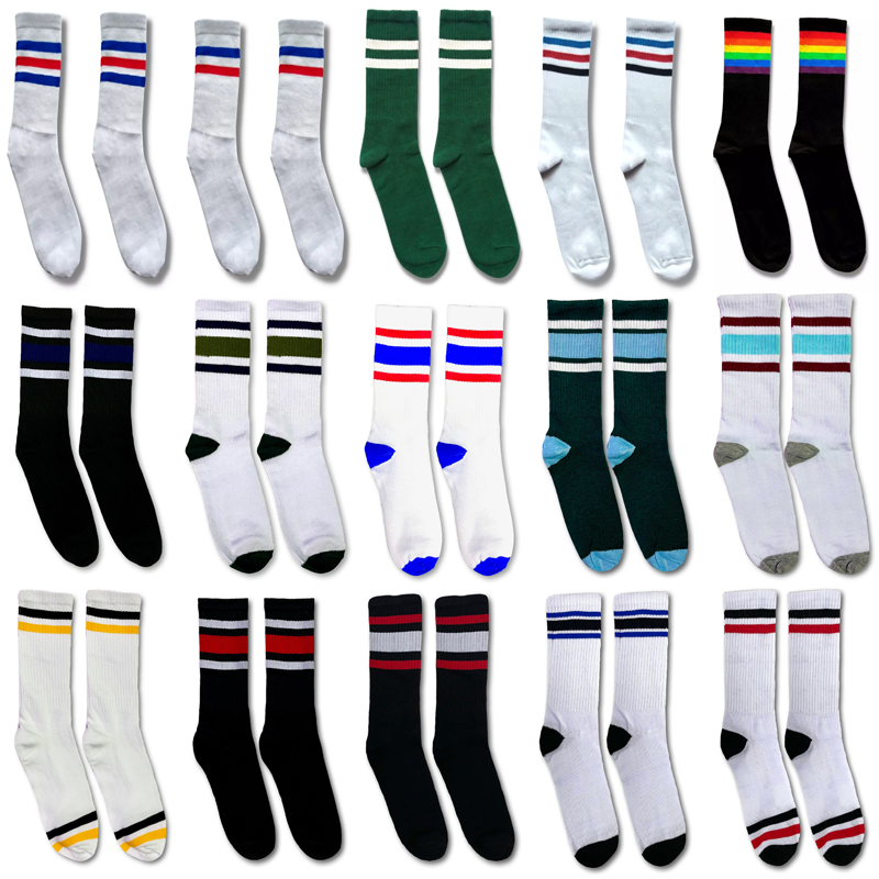 Kaos Kaki Oldschool Motif Garis Hitam Putih Pria Wanita