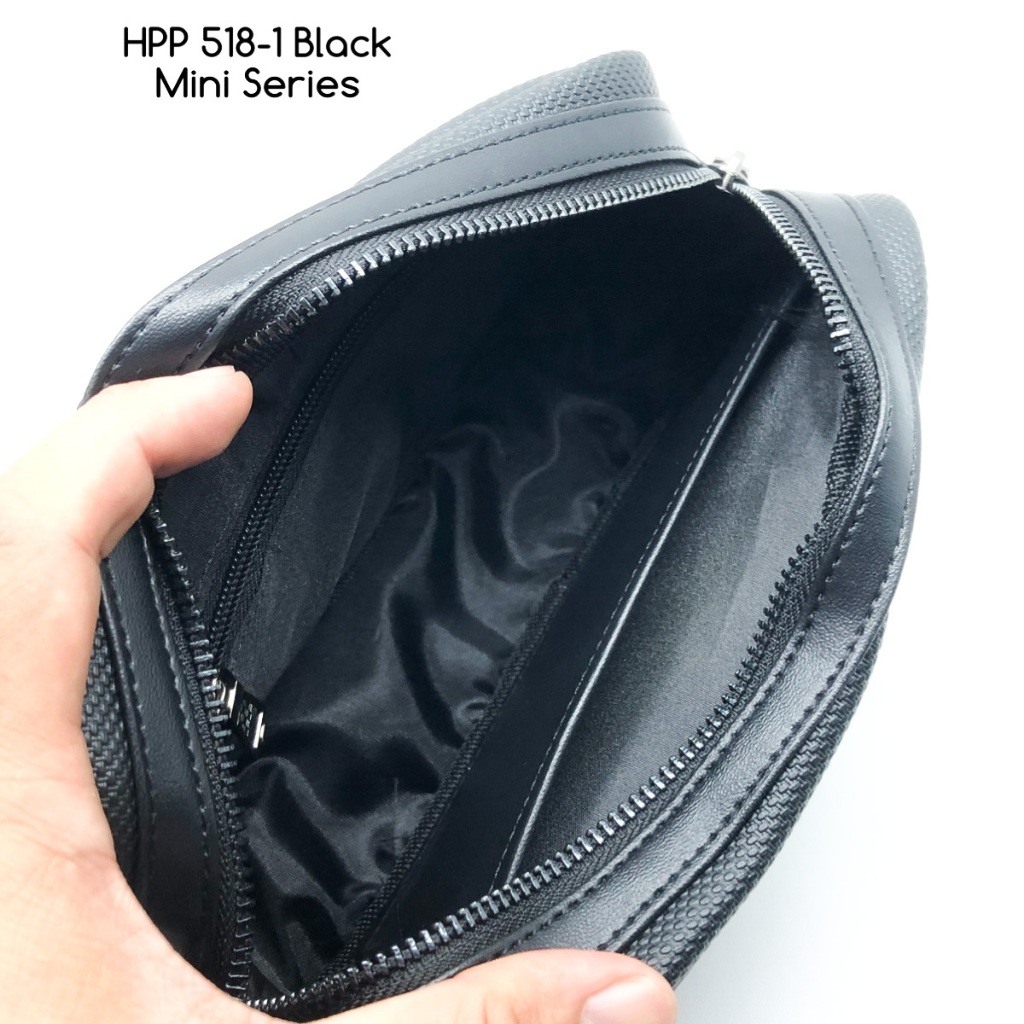 EXCLUSIVE HushPuppies Tas Clutch Kulit Pria Waterproof / Black Mini Series 518 / Premium Original