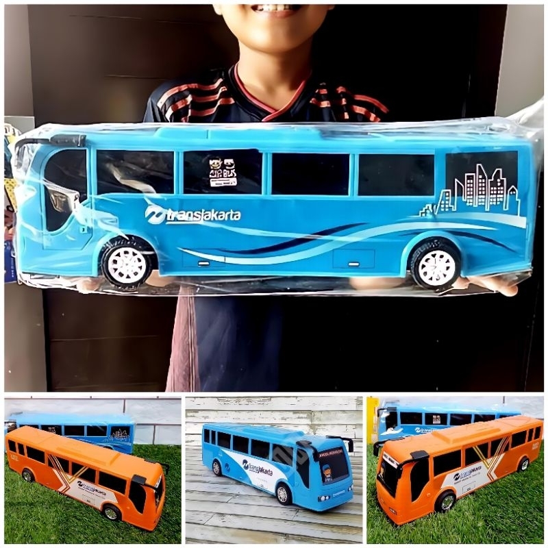 Mainan Mobil Mobilan Bus Transjakarta Besar Panjang  Murah Jalan Tanpa Baterai Roda Mesin Friction a