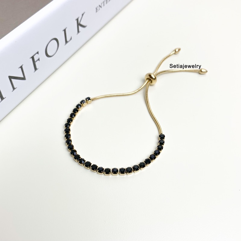 Gelang Serut Permata Hitam Gelang Titanium Wanita