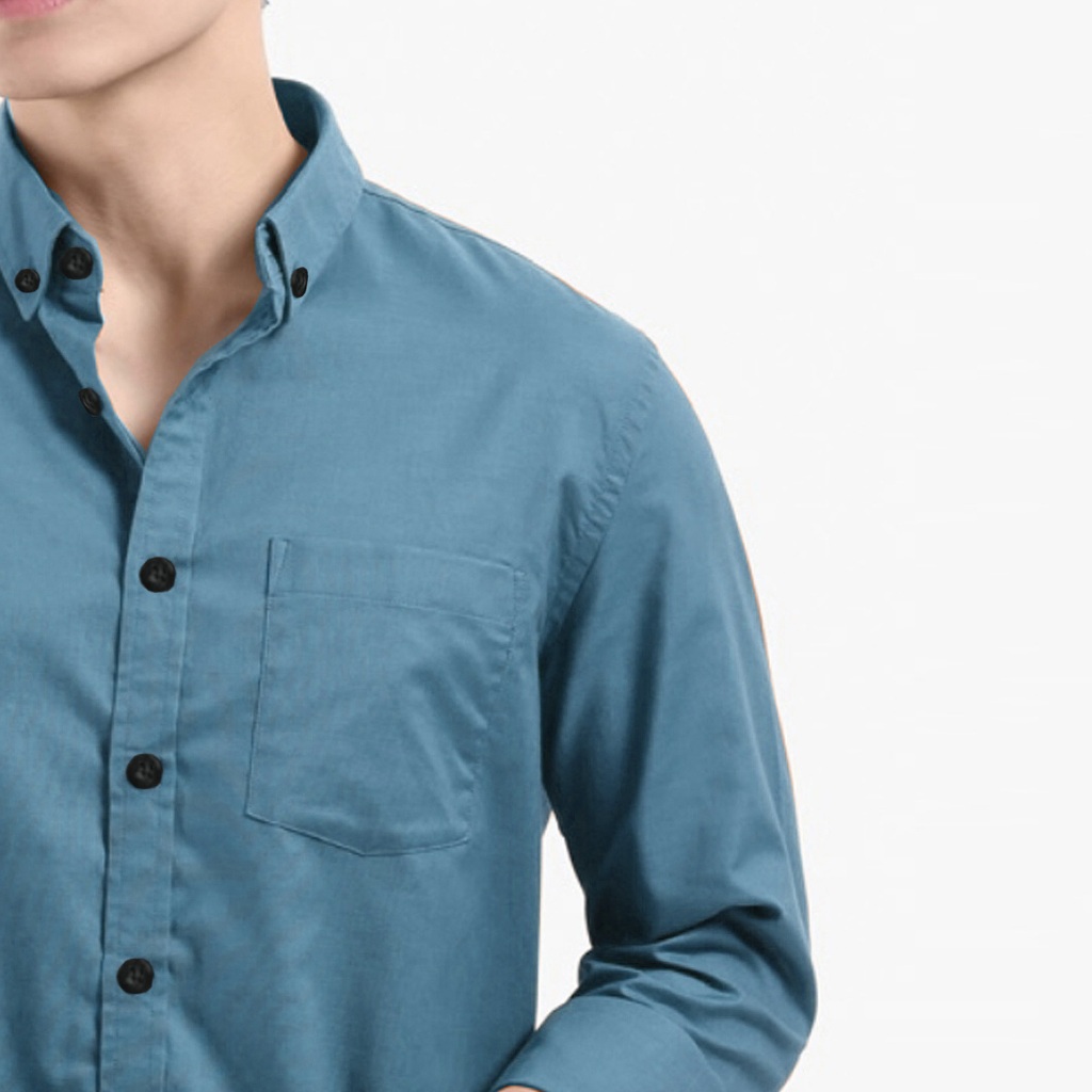 iou Kemeja Biru Denim Pria Hem pria polos kemeja polos cowo biru denim