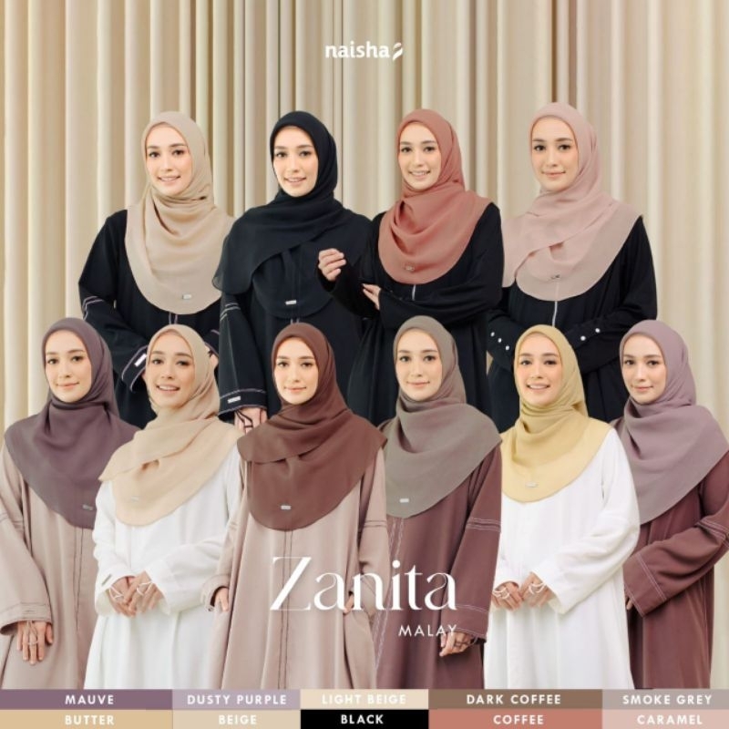 NAISHA OFFICIAL | Zanita Malay | Segiempat | Kerudung Syari | Hijab Model Terbaru Bahan Poly Cotton 