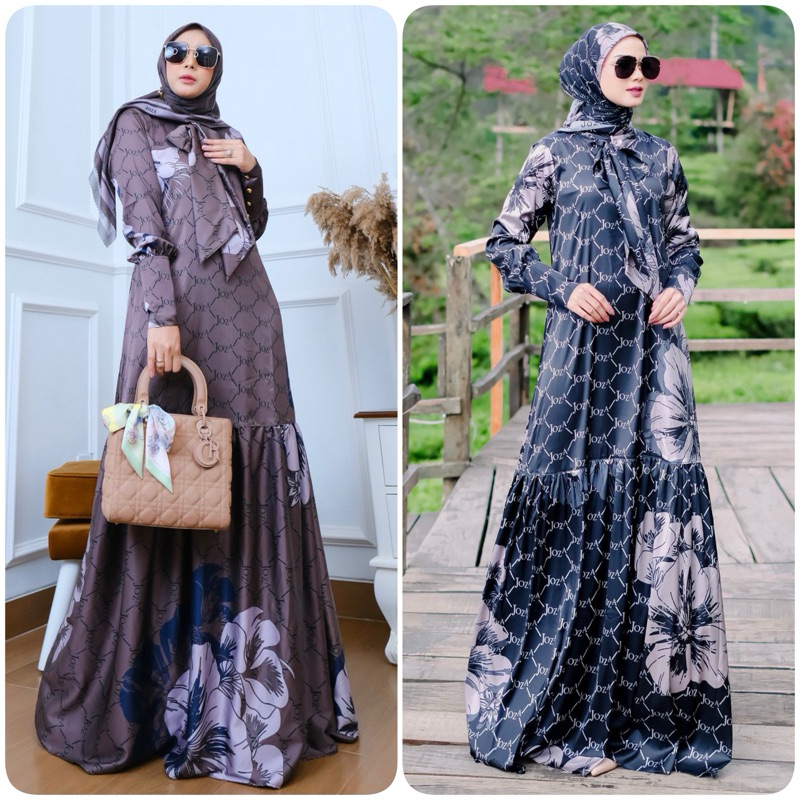 BASSAMA JOZA ARINA CLOTHING SET SCARFT GAMIS DRESS BUSUI HITAM COKELAT