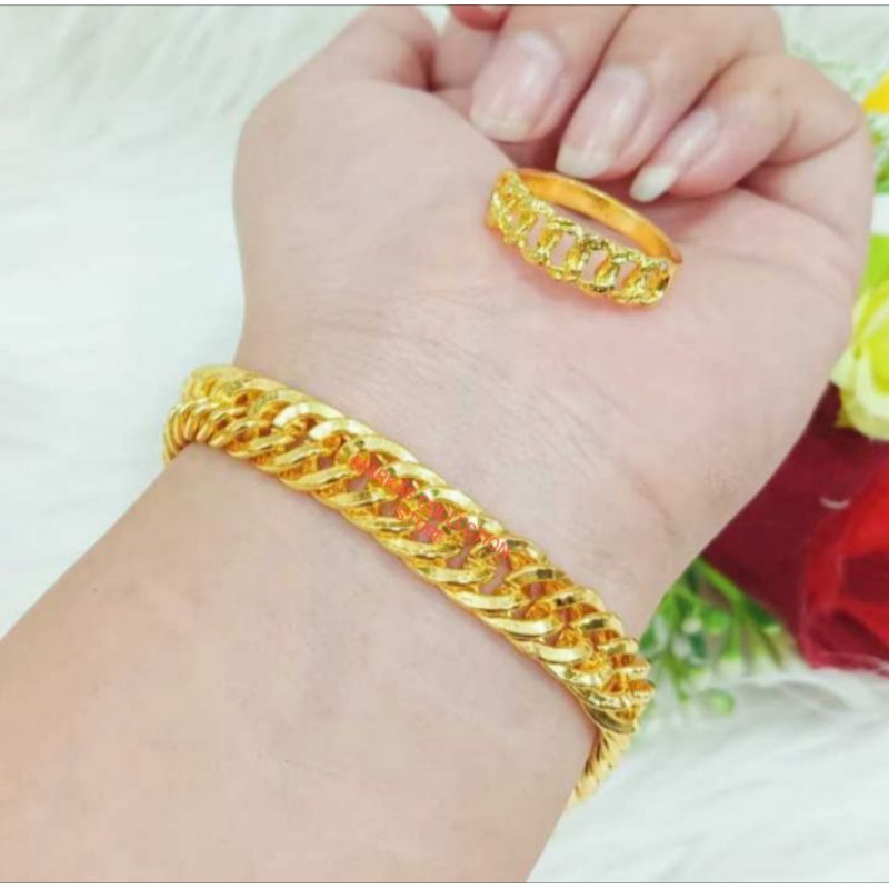 Gelang Rantai Dewasa free cincin TITANIUM ASLI LAPIS EMAS 24 K IMITASI ANTI LUNTUR ANTI KARAT (COD)