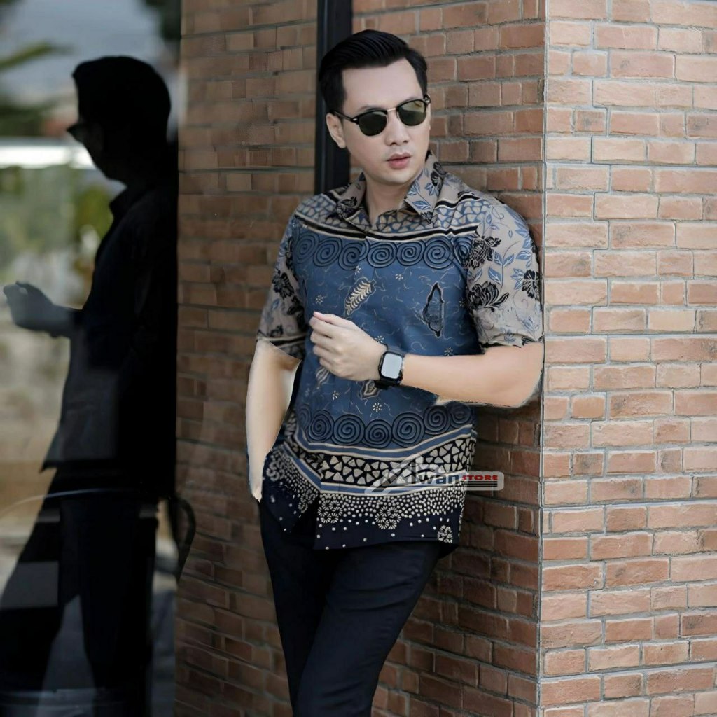 TERBARU BAJU KEMEJA BATIK PRIA LENGAN PENDEK SIZE M L XL XXL BSWART BATIK WARNA BIRU NAVY BATIK DEWA