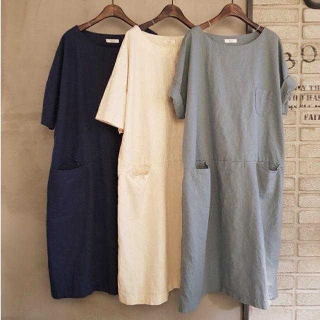 LADY MIDI DRESS - Tunik Polos Kasual Wanita Bahan Linen Premium Modis Nyaman - dyn