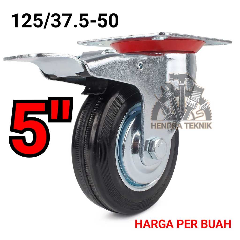 RODA KARET REM HIDUP 5" RODA TROLI 5 INCI RODA HIDUP REM 5 INCH 125MM