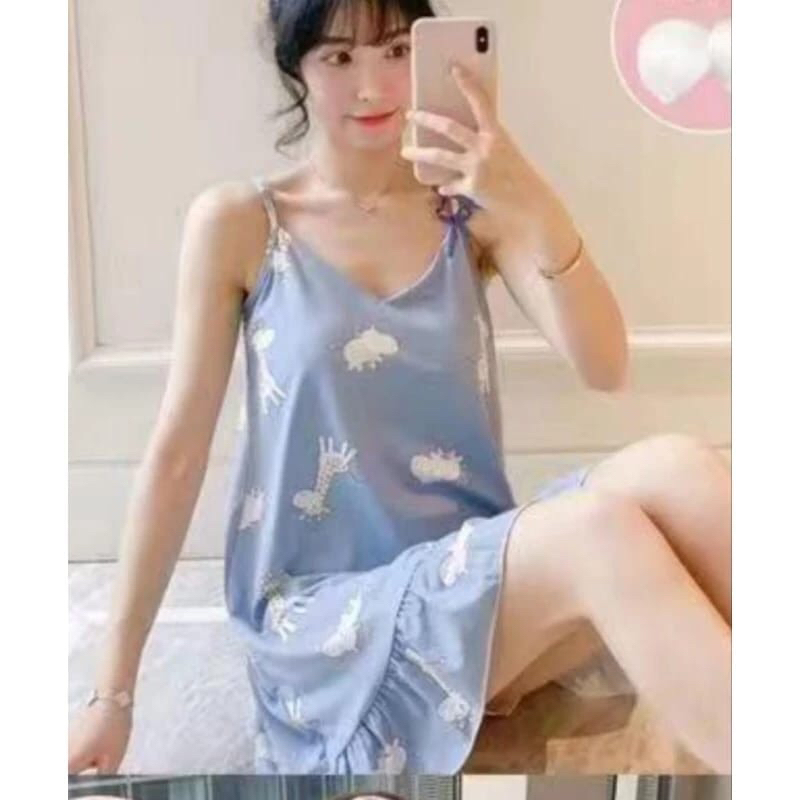[𝐓𝐄𝐑𝐁𝐀𝐑𝐔] Bentuk hewan biru Daster Singlet Dress Singlet Baju Tidur Singlet Piyama Terusan Wanita Se