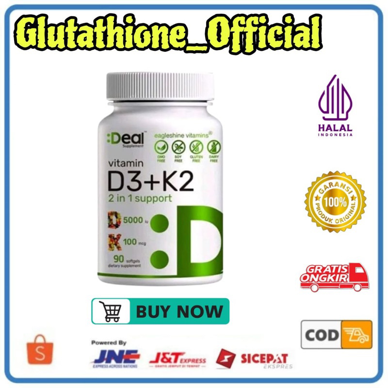 Deal Vitamin K2 + D3 2 in 1 Support D 5000iu K 100mcg 90 Softgel Original