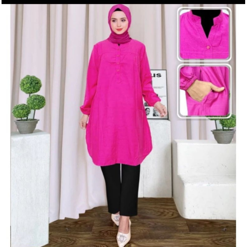 TUNIK KATUN VISCOSE POLOS JUMBO PINK FANTA