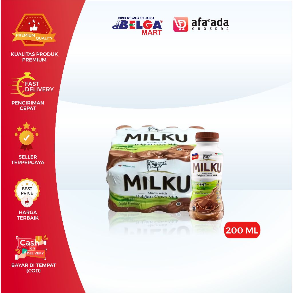 

MILKU Susu UHT 200ml | harga untuk 1 slop (isi 12 botol) | Cokelat, Strawberry, Original (baru)