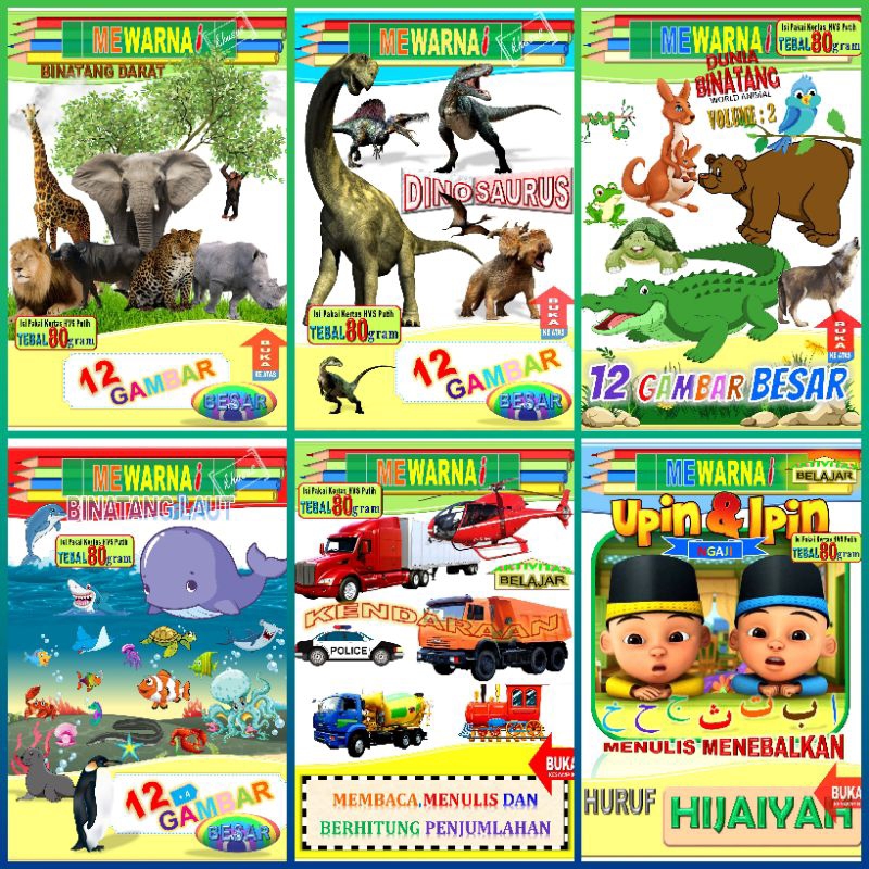 

Buku mewarnai Binatang, COVER PAKE JILID PLASTIK, UKURAN( 21 x 29,7 cm)