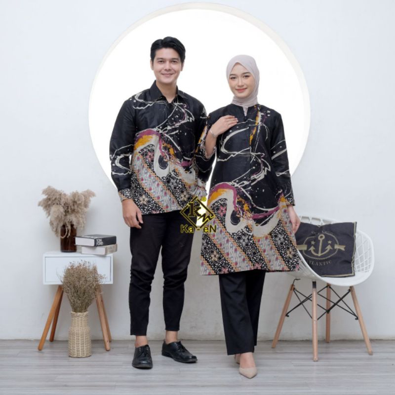 Tunik Batik Wanita Saira Lengan Panjang Full Kancing Depan